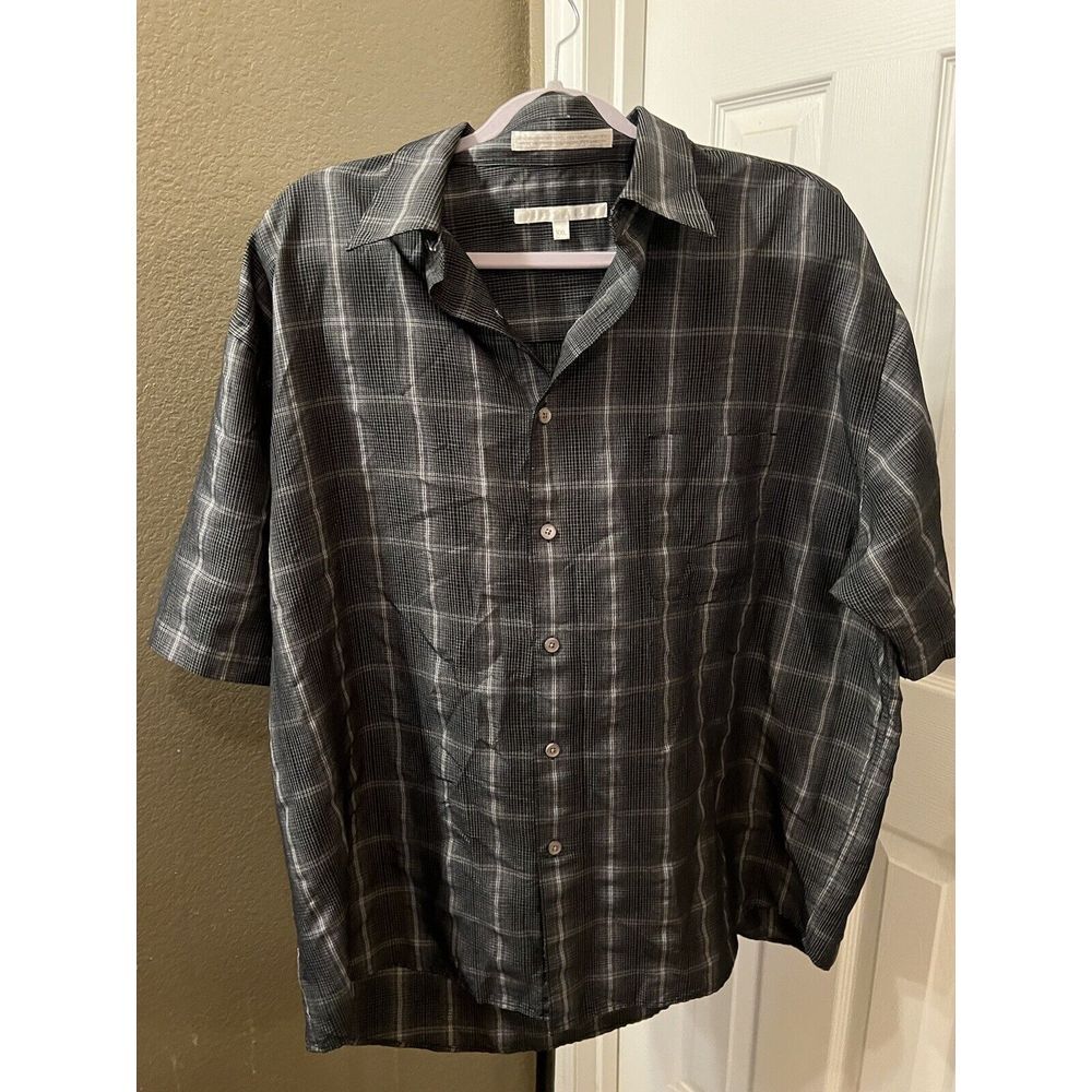 Perry Ellis Men's Long-Sleeve Shirt XXL Black White Plaid